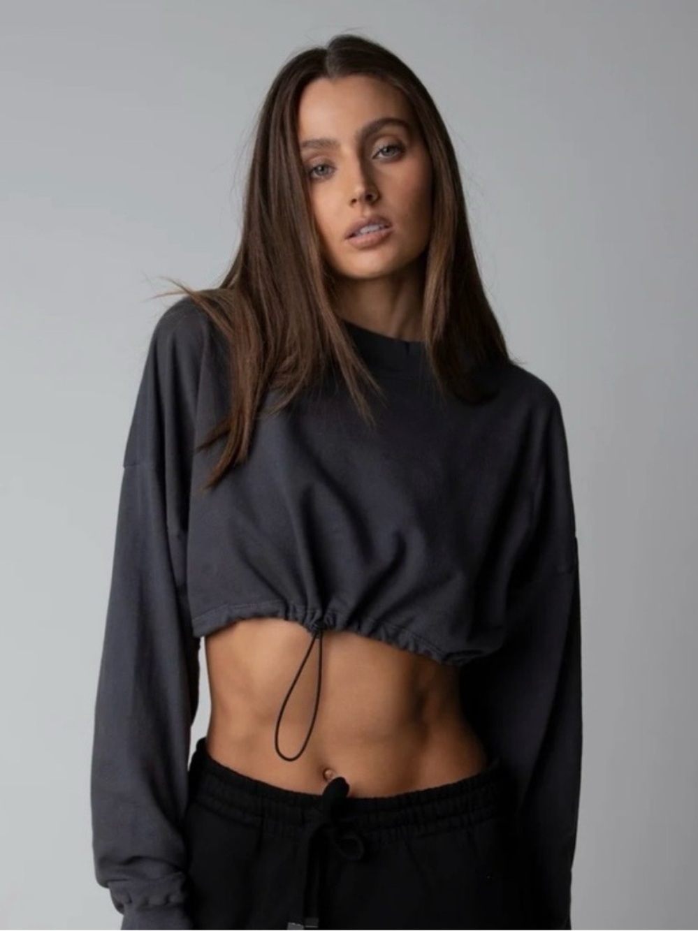TALENTLESS Dark Gray Long Sleeve Crop Top
